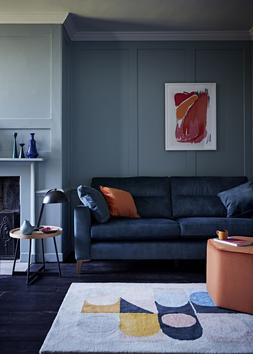 Furniture Village - Uniqa 2 Seater Sofa, &pound;1,495, Cube Velour Cushion, &pound;29, Inaluxe Jazz Flute Rug, &pound;249, Connection Small Hex Stool, &pound;149