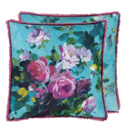 BOUQUET DE ROSES TURQUOISE COTTON CUSHION CCDG1457