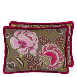 ROSE DE DAMAS EMBROIDERED CRANBERRY COTTON CUSHION CCDG1469