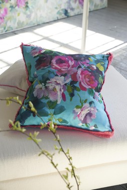BOUQUET DE ROSES TURQUOISE COTTON CUSHION CCDG1457