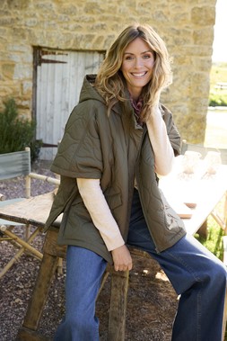 Essential Quilted Poncho £55 & Essential Fine Knit V-Neck Jumper £40.