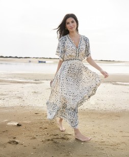 V NECK ABSTRACT A LINE DRESS