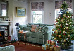 MODERN CLASSIC CHRISTMAS - Georgio 3 Seater Extra Flex in Luxe Chenille Alpine Green Mix, £1499. Georgio Chair Extra Flex in Luxe Chenille Light Sage Mix, £799.