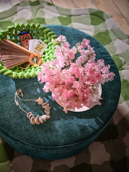 Portobello Designer Footstool In Luxury Chenille Teal All Over, £299