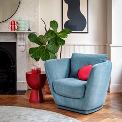 The Serene Swivel Chair in Casual Chenille Denim, £549.