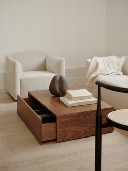 New Works Mass Wide Coffee Table with Drawer - Walnut