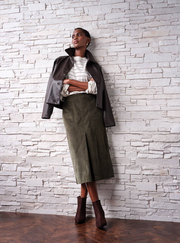 bonmarch-long sleeve striped top 10-faux leather jacket 35-cord straight midi skirt 22-ref2372145
