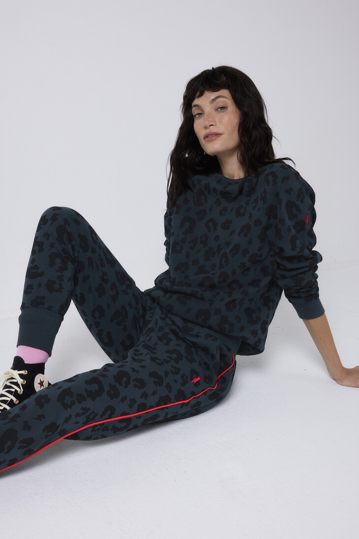 scamp dude-navy leopard cosy joggers-ref2061186