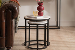 Industrial Round Nest of Tables White Marble RRP €349 NOW €225