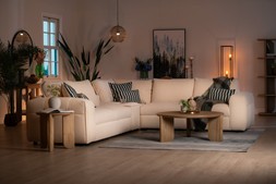 Cozy Cream Fabric Corner Sofa with Bluetooth Speaker Console - RRP €4499 NOW €2999