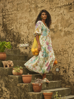 FatFace, Lilibet Tropical Midi Dress, £75,Meldon Sandals, £39.50