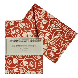 Packet of Ten Patterned Envelopes in Small Ivy Stripe Red