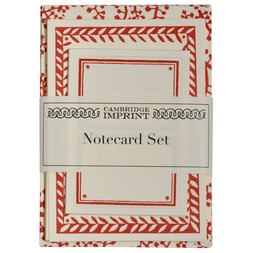 Set of Notecards and Envelopes Seaweed Paisley Crimson