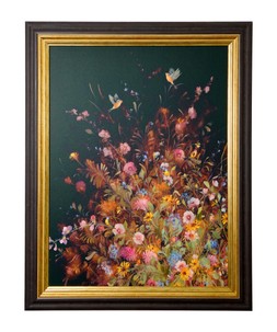 Hollyhock Chaffinches Floral Framed Canvas Print £155
