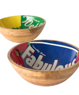 Retro Tomato Mango Wood Bowls Set Of 2 £25 .