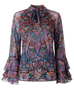 WA563A Boho Print Tie Neck Blouse With Ruffle Sleeve Detail £60