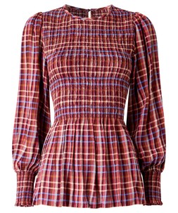 WA566A Matilda Checked Blouse With Sheered Body And Balloon Sleeve £45