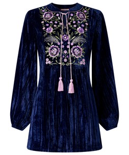 WA574A Velvet Tunic Top With Embroidery And Tassel Detail £60