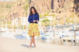 Penelope Frill Cardigan £40, Colette Floral Dobby Godet Skirt £48