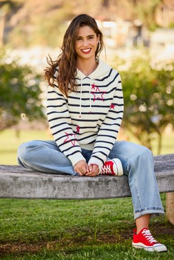 Dotty Embroidered Stripe Knitted Hoodie £60