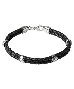 BK194A Raven Stainless Steel Skull And Leather Bracelet Black £25 (1)