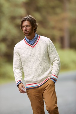 MK373A Preppy Cable V-Neck Jumper Cream £49