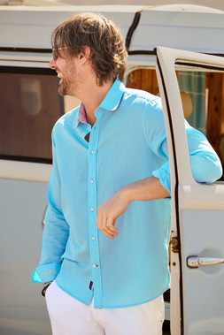 Everyday Linen Blend Long Sleeve Shirt Aqua £35
