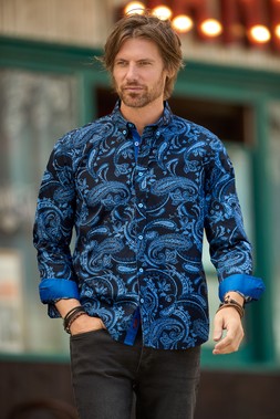 SM829A Pop Of Paisley Long Sleeve Shirt Blue £40