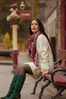 WK867A Selene Pointelle Detail Knitted Dress Cream £55 HB586A Autumn Wishes Remarkable Tassel Scarf Multi £20 107
