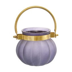 beetlejuice purpleglasspumpkintealightholderwithgoldhandle €7.99