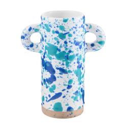colourful bluegreenandwhitespeckledvasewithsmallhandles €5.99