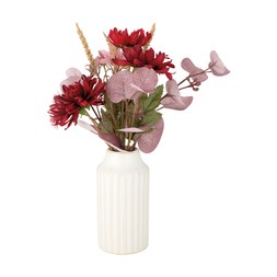 fantastical smallceramicribbedvasewithburgandyfoliage bs €19.99