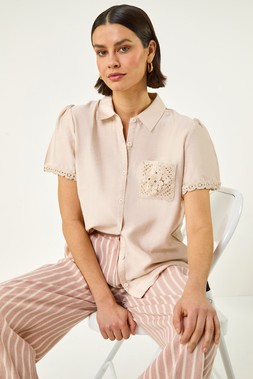Roman Crochet Pocket Button Shirt