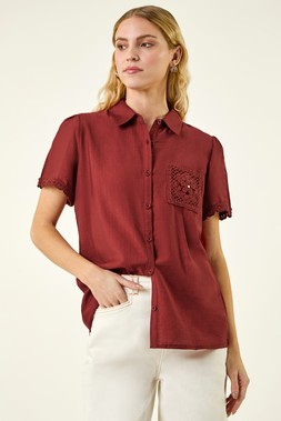 Roman Rust Crochet Pocket Button Shirt
