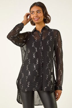 Roman Black Spot Foil Print Longline Shirt