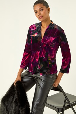 Roman Pink Floral Velvet Stretch Top