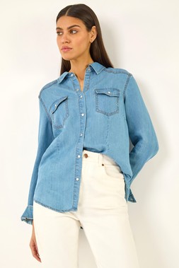 Roman Light Blue Denim Front Pocket Shirt