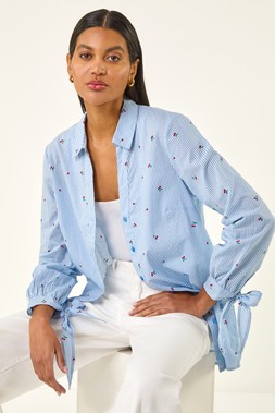 Roman Blue Cherry Stripe Cotton Shirt