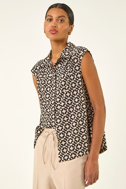 Roman Black Geometric Sleeveless Shirt