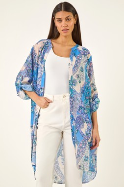 Roman Blue Paisley Print Longline Blouse