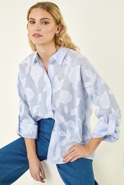 Roman Light Blue Floral Jacquard Buttoned Shirt