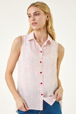 Roman Red Polka Dot Button Blouse
