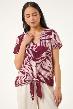 Roman Petite Wine Buttoned Tie Front Top