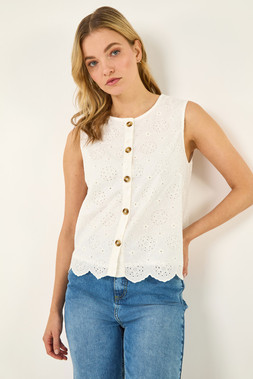 Dusk White Broderie Button Blouse