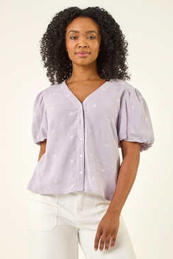 Roman Petite Lilac Embroidered V-Neck Top