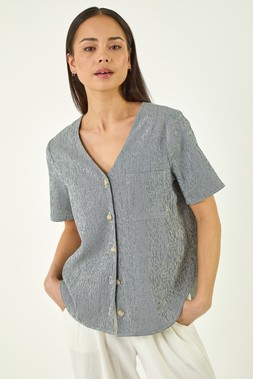 Roman Petite Navy Gingham Buttoned Top