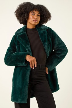 Roman Emerald Faux Fur Longline Coat