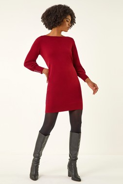 Roman Red Button Detail Knitted Jumper Dress