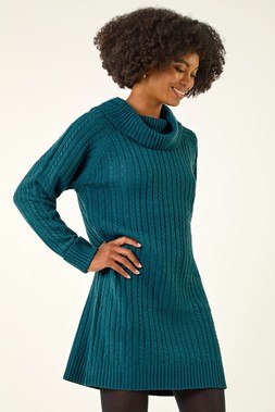 Roman Teal Roll Neck Knitted Jumper Dress