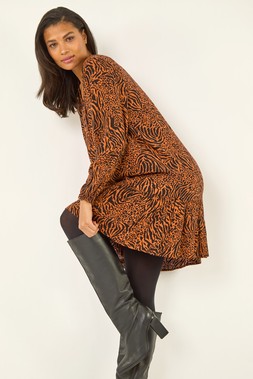 Roman Rust Animal Print Pintuck Smock Dress